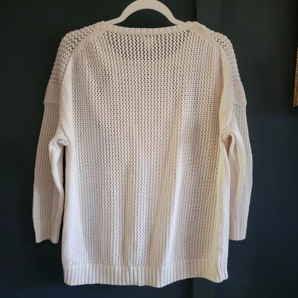 J. Crew 100% Cotton‎ Open Thick Knit Crochet Crew Neck Large Ivory Off-white